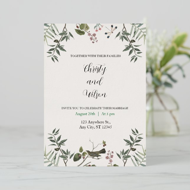 tarjeta de invitación de boda ESTÉTICA (Anverso de pie)