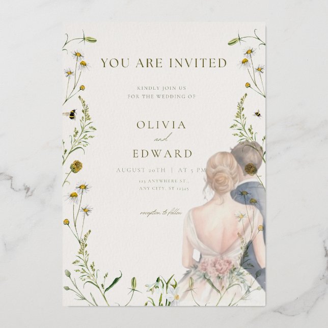 Tarjeta de invitación de boda estética (Anverso)