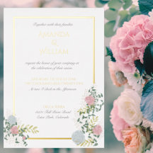 Tarjeta de invitación de boda Fine Floral con dora