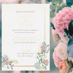 Tarjeta de invitación de boda Fine Floral con dora