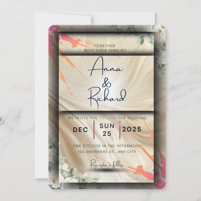 Tarjeta de invitación de boda floral (Anverso)