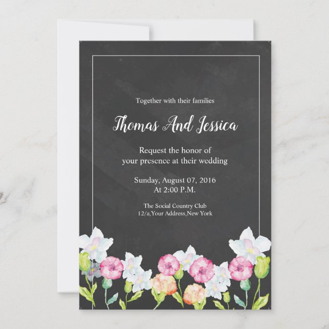 Tarjeta de invitación de boda floral (Anverso)