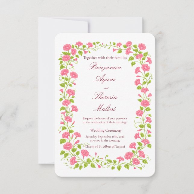 Tarjeta de invitación de boda floral (Anverso)