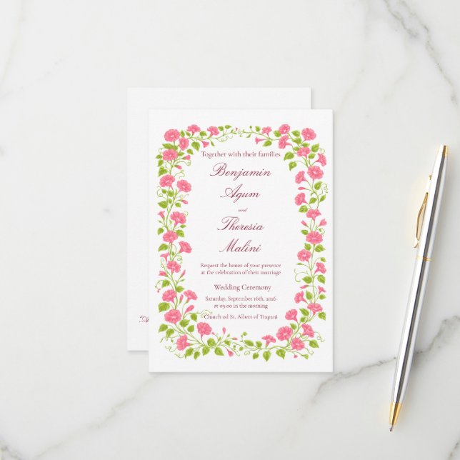 Tarjeta de invitación de boda floral (Anverso/Reverso In Situ)