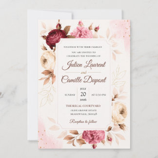 Tarjeta de Invitación de Boda Floral Acuarela Eleg