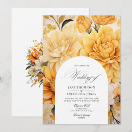Tarjeta de invitación de boda floral amarilla, nar