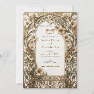 Tarjeta de Invitación de Boda Floral Art Nouveau E