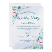 Tarjeta de Invitación de Boda Floral Azul Editable