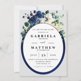 Tarjeta de Invitación de Boda Floral Azul Marino E