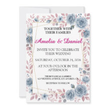 Tarjeta de Invitación de Boda Floral Azul Polvorie