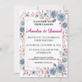 Tarjeta de Invitación de Boda Floral Azul Polvorie