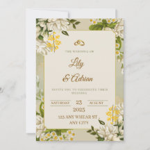 Tarjeta de Invitación de Boda Floral Azul y Blanco