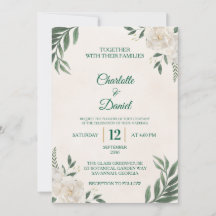 Tarjeta de Invitación de Boda Floral Blanca de Euc