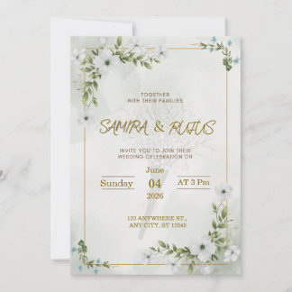 Tarjeta de Invitación de Boda Floral Blanca Elegan