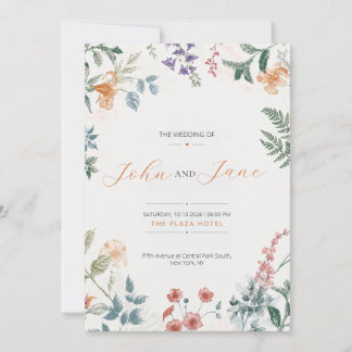 Tarjeta de Invitación de Boda Floral Botánica Eleg