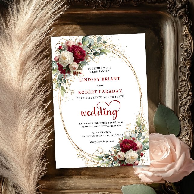 Tarjeta de Invitación de Boda Floral Burgundy Sofi (Sophisticated Burgundy Floral Wedding Invitation)