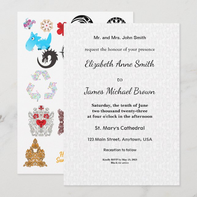 Tarjeta de Invitación de Boda Floral Clásico Elega (Anverso / Reverso)