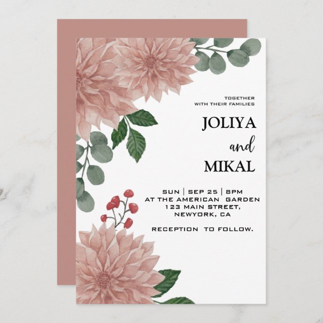  Tarjeta de invitación de boda floral de eucalipto (Anverso / Reverso)