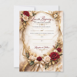 Tarjeta de Invitación de Boda Floral de Oro de Luj