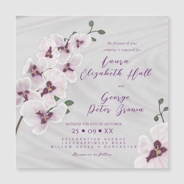 Tarjeta de invitación de boda floral de orquídea b (Anverso)