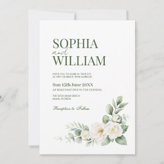 Tarjeta de Invitación de Boda Floral de Rosa Blanc
