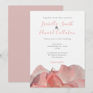 Tarjeta de Invitación de Boda Floral de Rosa Coral