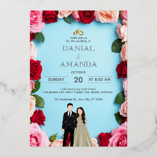 Tarjeta de Invitación de Boda Floral de Rosa Elega