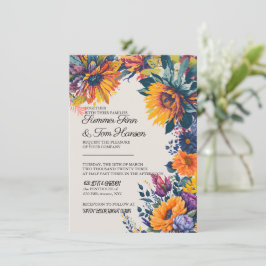 Tarjeta de invitación de boda floral de verano mod
