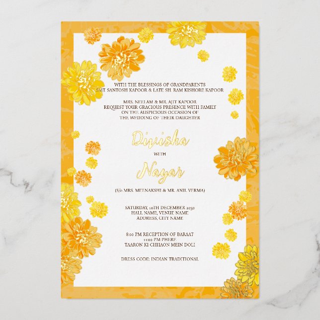 Tarjeta de invitación de boda floral - Diseño Mari (Anverso)
