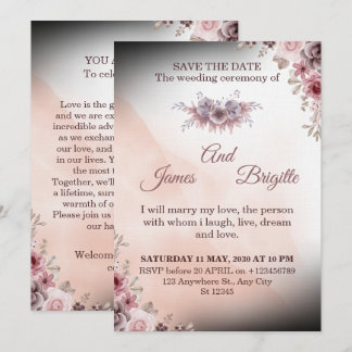 Tarjeta de invitación de boda floral diseño modern