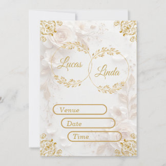 Tarjeta de invitación de boda floral dorada elegan