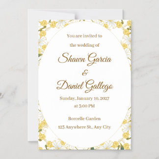 Tarjeta de Invitación de Boda Floral Dorada Elegan