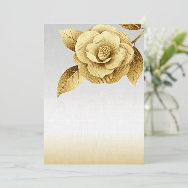 Tarjeta de Invitación de Boda Floral Dorada Elegan (Anverso de pie)