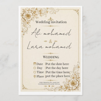 Tarjeta de Invitación de Boda Floral Dorada Elegan