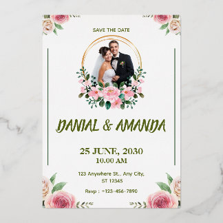 Tarjeta de invitación de boda floral editable para