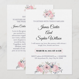 Tarjeta de invitación de boda floral elegante
