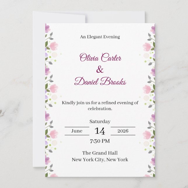 Tarjeta de Invitación de Boda Floral Elegante (Anverso)