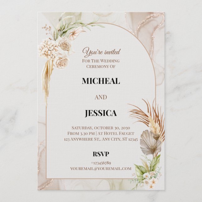 Tarjeta de Invitación de Boda Floral Elegante (Anverso)