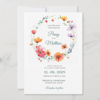Tarjeta de invitación de boda floral elegante con