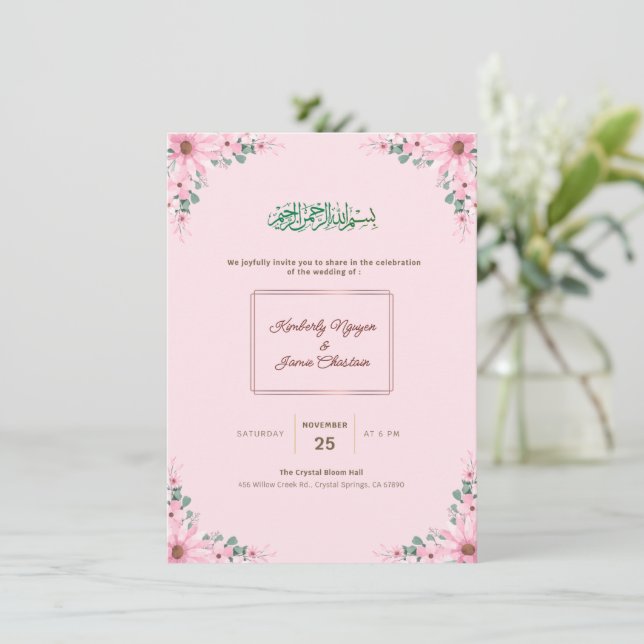 Tarjeta de Invitación de Boda Floral Elegante | Mo (Anverso de pie)