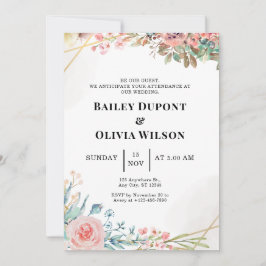 Tarjeta de Invitación de Boda Floral en Acuarela C