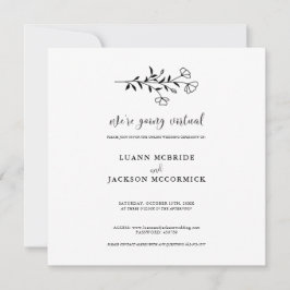 Tarjeta de invitación de boda floral en blanco y n