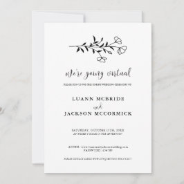Tarjeta de invitación de boda floral en blanco y n