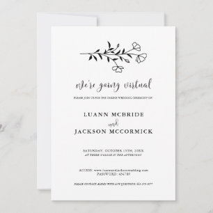 Tarjeta de invitación de boda floral en blanco y n
