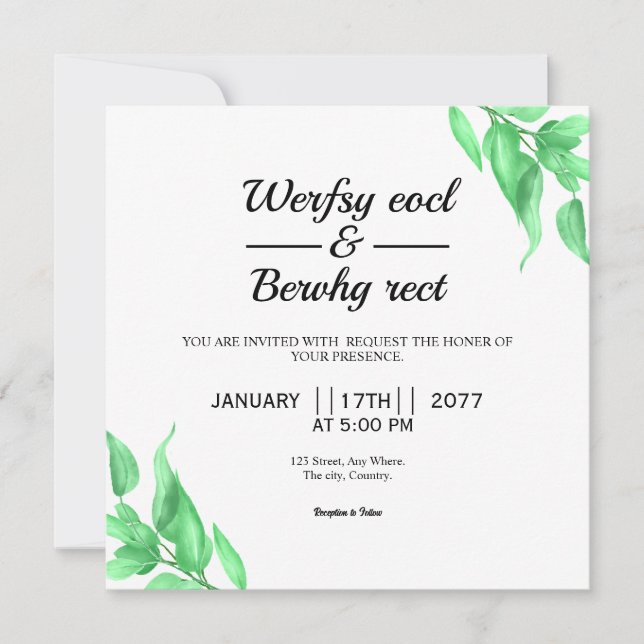 Tarjeta De Invitación De Boda Floral En Estilo Acu (Anverso)