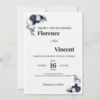 Tarjeta de Invitación de Boda Floral Marfil