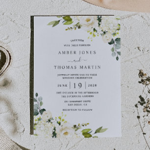 Tarjeta de Invitación de Boda Floral Marfil Blanco