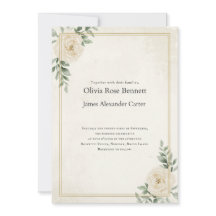 Tarjeta de Invitación de Boda Floral Marfil Elegan