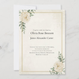 Tarjeta de Invitación de Boda Floral Marfil Elegan