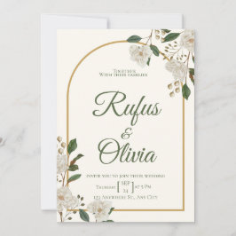 Tarjeta de Invitación de Boda Floral Marfil Elegan